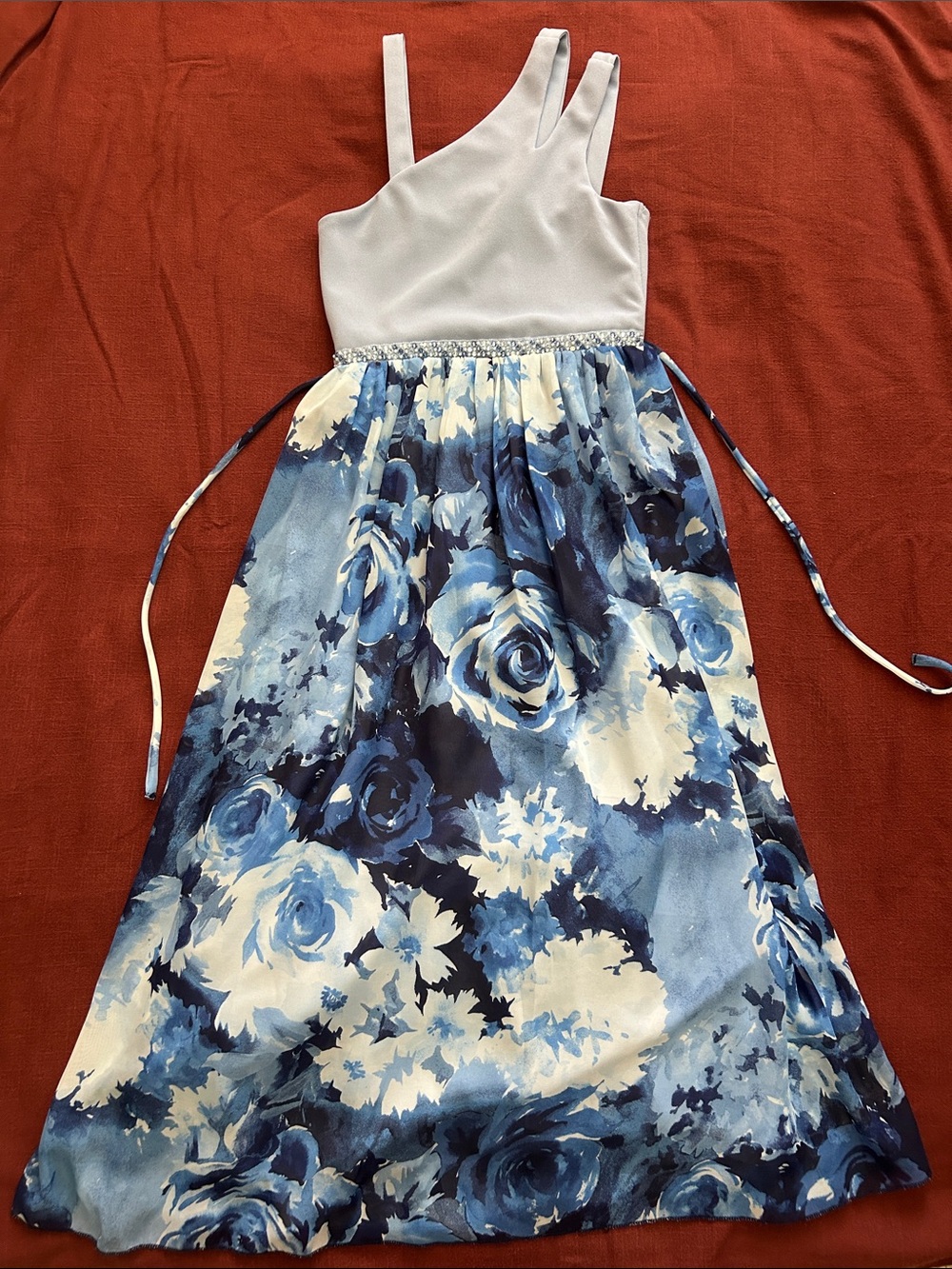 Speechless Baby Blue Bodice Blue Floral Formal Dress